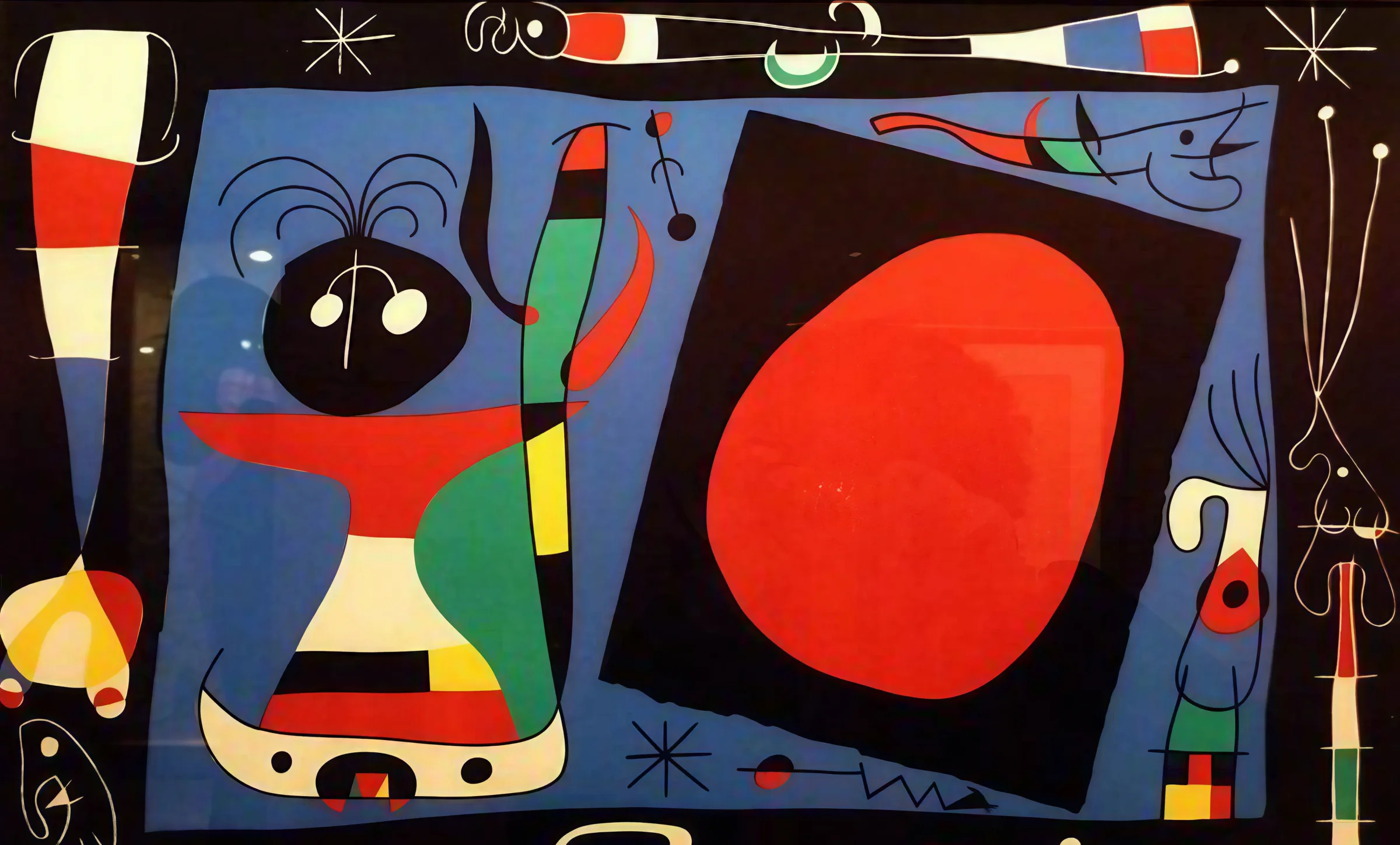 Joan Miró print — blue field, red disc, scattered signs and stars (from the Shanghai World Trade Holdings Miró collection)